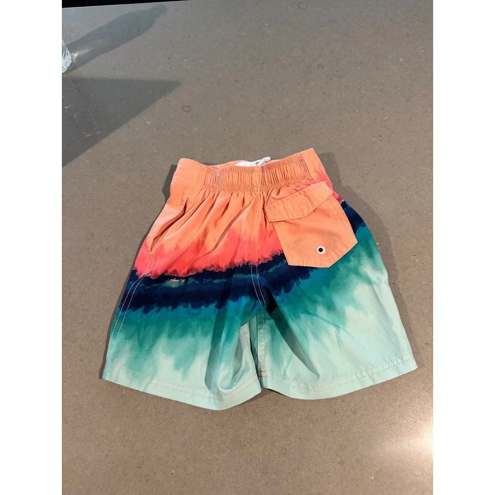 Wonder Nation Kids Swim Trunks XS 4-5 Tie Dye Orange Blue Green‎ Elastic Waist